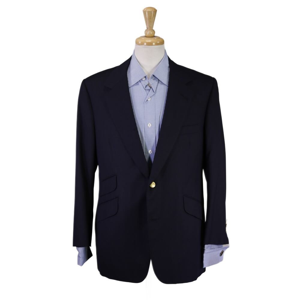 Benson & Clegg London Bespoke Navy Blue Gold Metal Buttons Blazer 42s